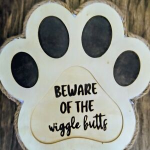 Hand Crafted Cream and Black Dog Paw Decor